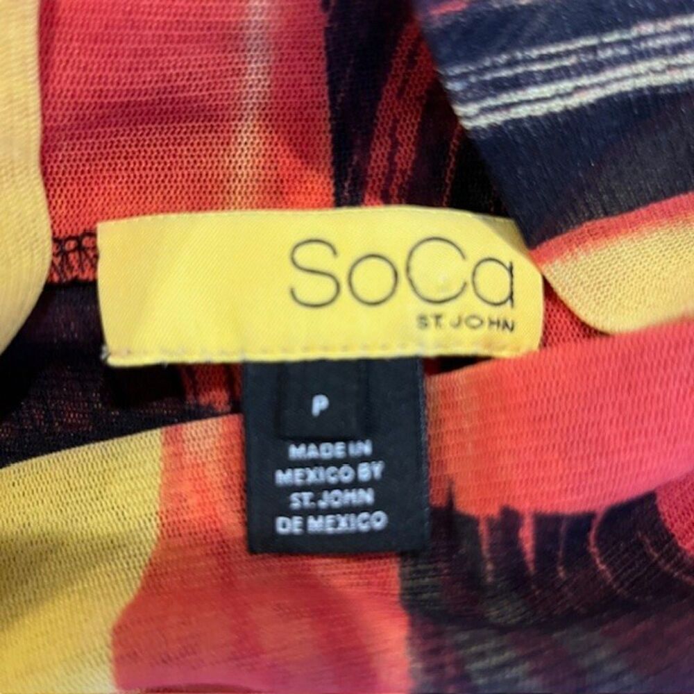 St. John SoCa Sheer Bright Abstract‎ Print Mock Neck Long Sleeve Top Size Small - Picture 4 of 11